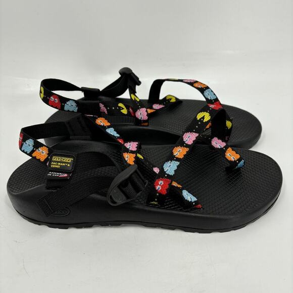 Chaco Men's Z1 Sandals Pac-Man Scaredy Ghost Toe Loop Black Size 12 - Picture 2 of 9